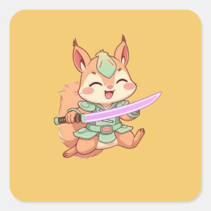Kawaii Squirrel Samurai. Square Sticker