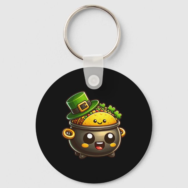 Kawaii St Patricks' Day Pot O Tacos Irish Mexican  Key Ring (Front)