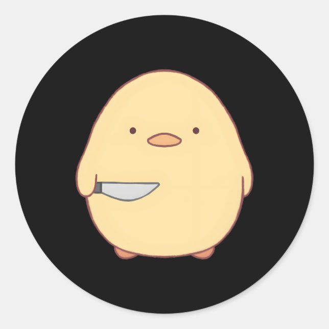 Kawaii Stabby Duck With Knife Classic Round Sticker (Front)