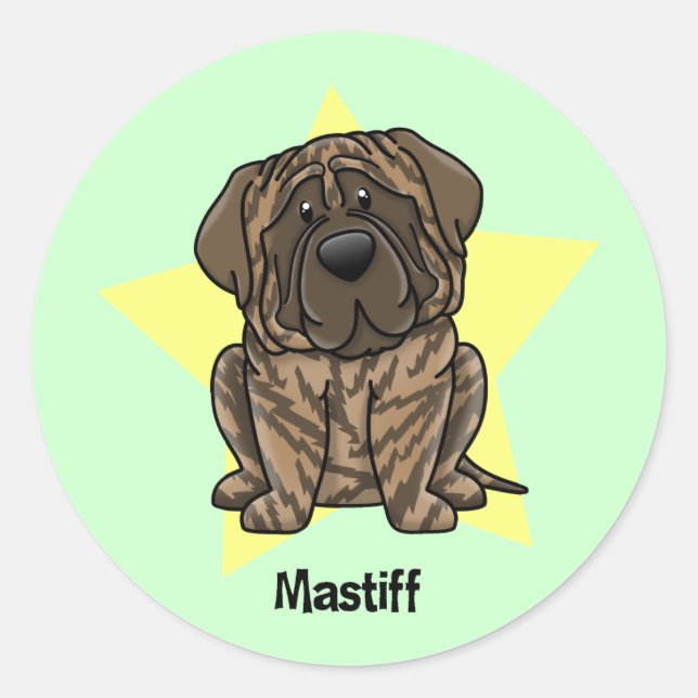 Kawaii Star Brindle Mastiff Classic Round Sticker (Front)