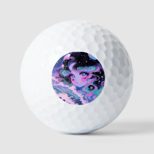Kawaii Star-Sea Girl Under Cosmic Waves Golf Balls
