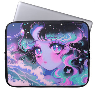 Kawaii Star-Sea Girl Under Cosmic Waves Laptop Sleeve
