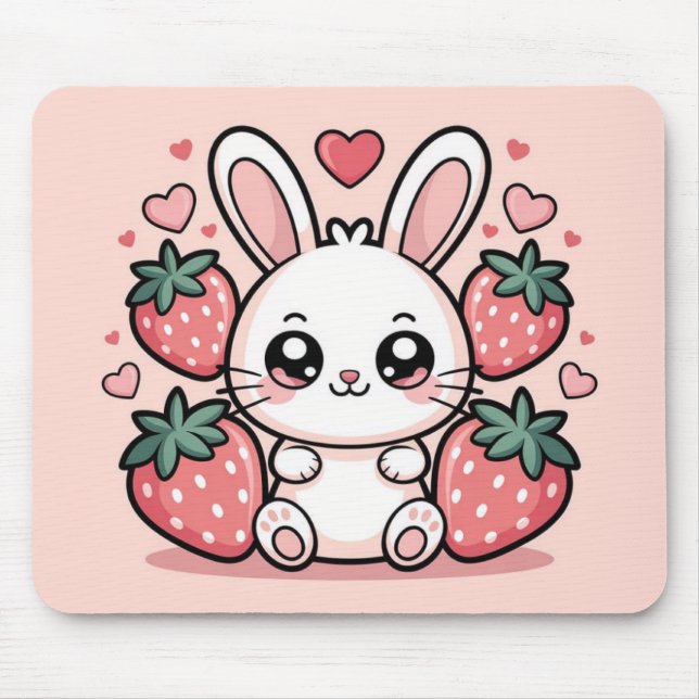 Kawaii Strawberry Bunny Mouse Pad (Front)