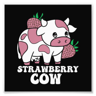 Kawaii Strawberry Cow Crazy Cow Lady Farm Animal Photo Print