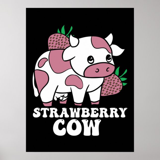 Kawaii Strawberry Cow Crazy Cow Lady Farm Animal Poster (Front)