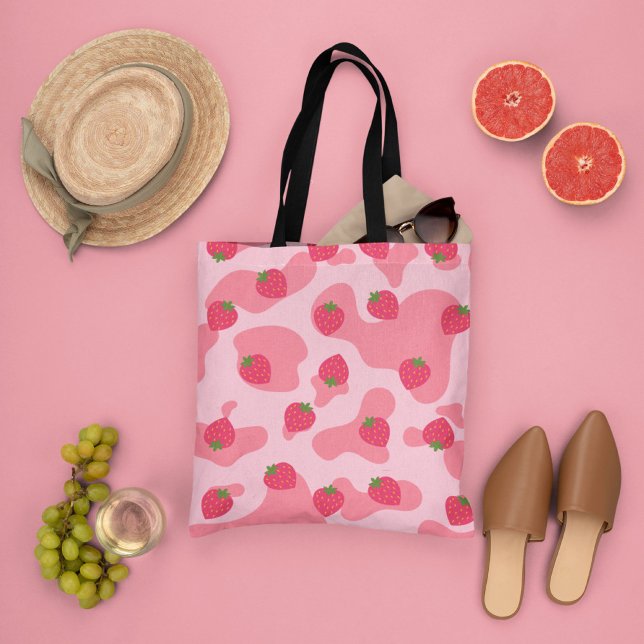 kawaii strawberry cow pattern tote bag (Creator Uploaded)