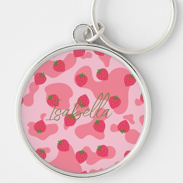 kawaii strawberry cow personalised key ring (Front)