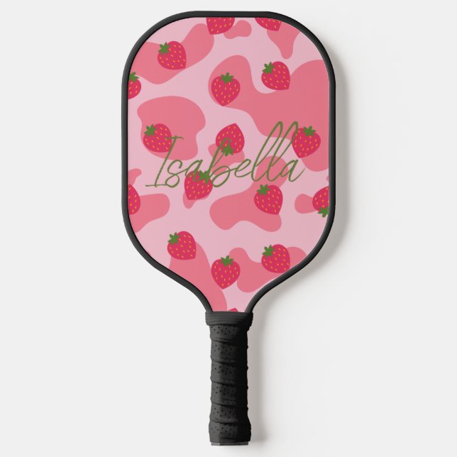 kawaii strawberry cow personalised pickleball paddle (Front)