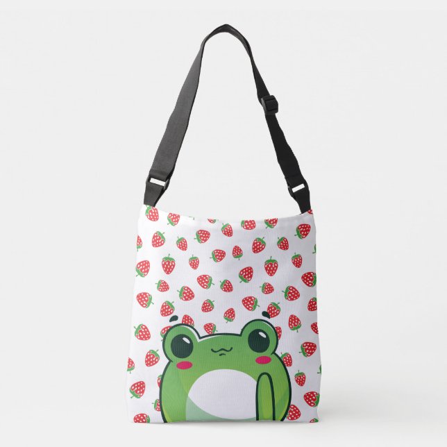 Kawaii Strawberry Frog Postcard Crossbody Bag (Front)
