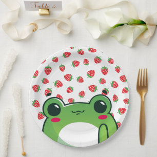 Kawaii Strawberry Frog Postcard Paper Plate