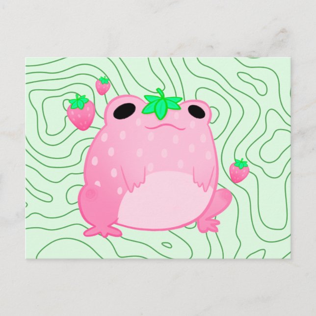 Kawaii Strawberry Frog Softcore  Announcement Postcard (Front)