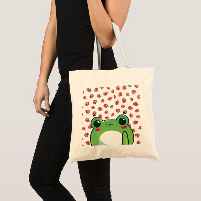 Kawaii Strawberry Frog  Tote Bag (Front (Product))