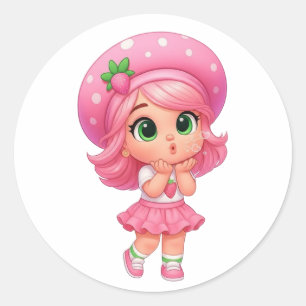Kawaii Strawberry Girl Chibi Classic Round Sticker