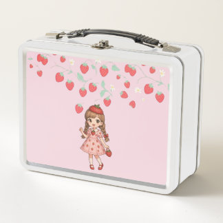 Kawaii Strawberry Girl Metal Lunchbox - Cute Pink