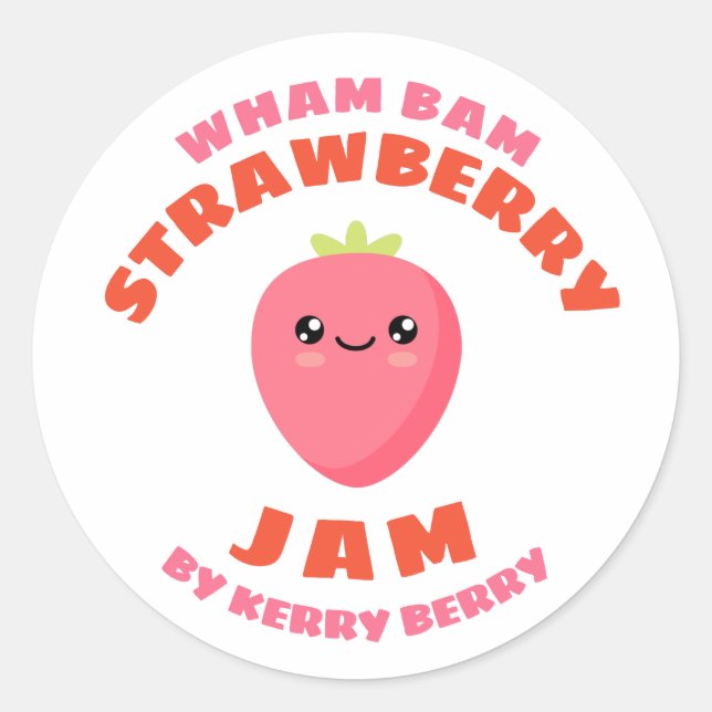 Kawaii Strawberry Jam Classic Round Sticker (Front)