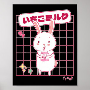 Kawaii Strawberry Milk Bunny Happy Easter Poster