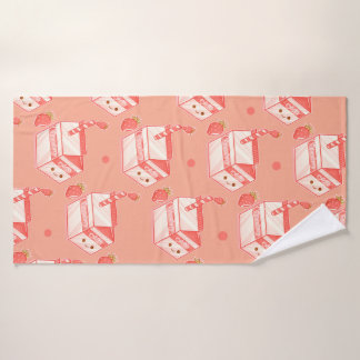 Kawaii Strawberry Milk Carton - Cute Aesthetic Art Bath Towel Set