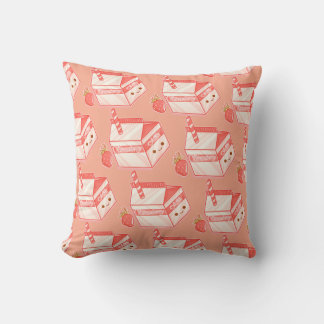 Kawaii Strawberry Milk Carton - Cute Aesthetic Art Cushion