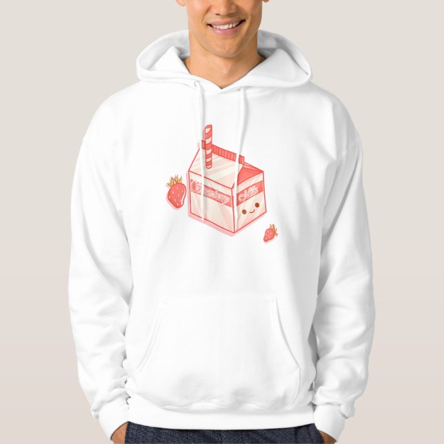 Kawaii Strawberry Milk Carton - Cute Aesthetic Art Hoodie (Front)