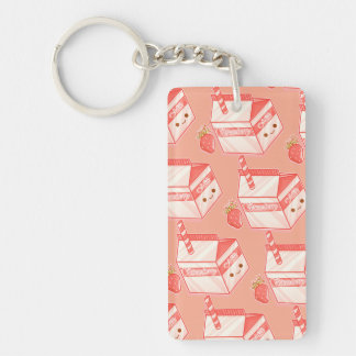 Kawaii Strawberry Milk Carton - Cute Aesthetic Art Key Ring