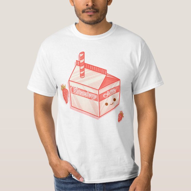 Kawaii Strawberry Milk Carton - Cute Aesthetic Art T-Shirt (Front)