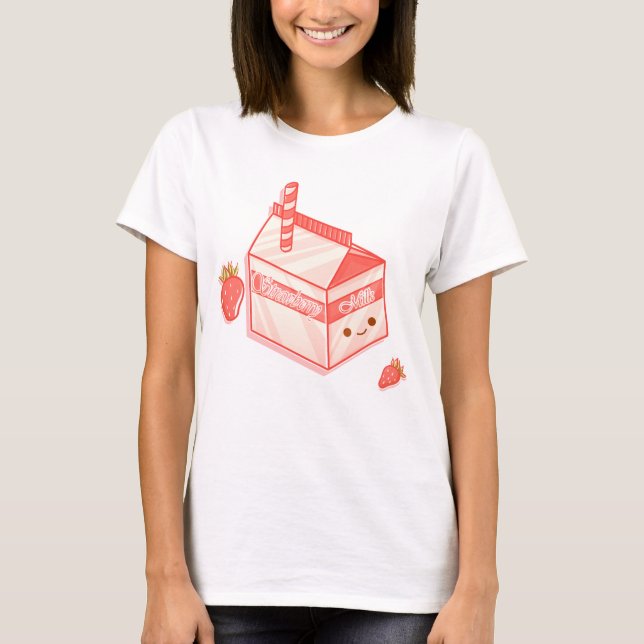 Kawaii Strawberry Milk Carton - Cute Aesthetic Art T-Shirt (Front)