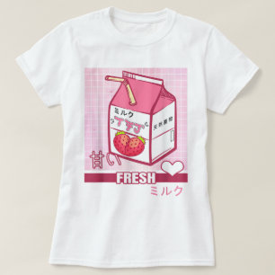 Kawaii Strawberry Milk Carton Design T-Shirt
