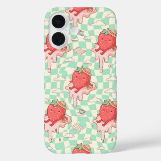 Kawaii Strawberry Picnic Pattern iPhone 16 Case