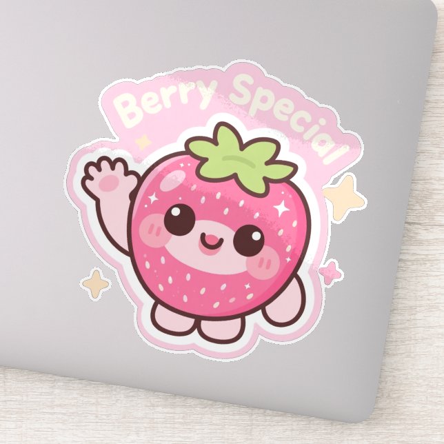 Kawaii Strawberry Sticker – Decor for Laptop (Detail)