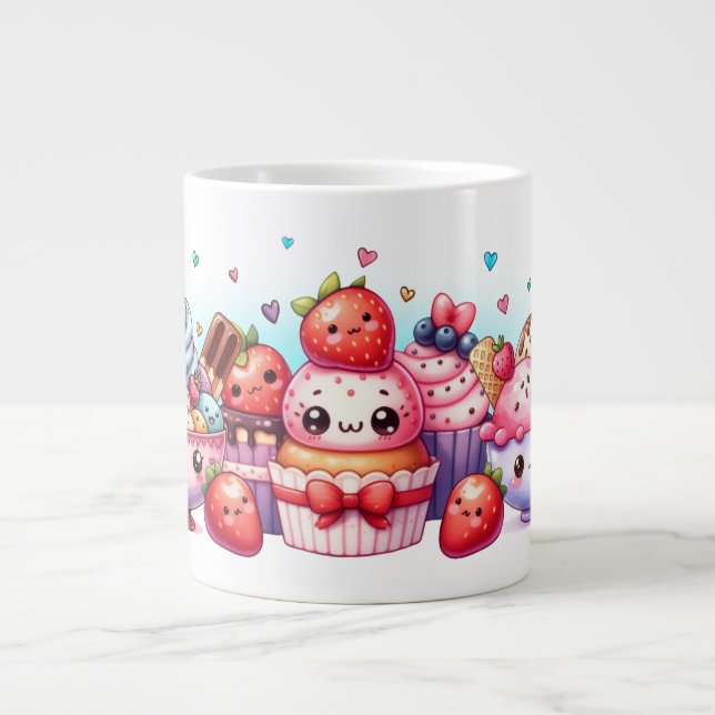 Kawaii Strawberry Sweets and Ice Cream Friends Large Coffee Mug (Front)