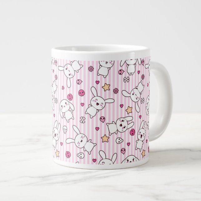kawaii stripes pattern large coffee mug (Front Right)