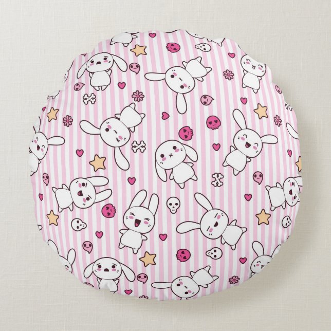 kawaii stripes pattern round cushion (Front)