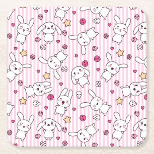 kawaii stripes pattern square paper coaster