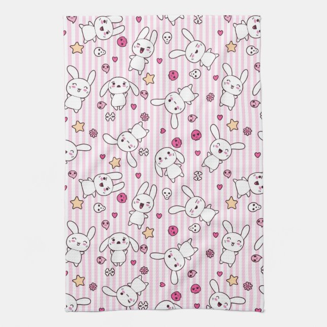 kawaii stripes pattern tea towel (Vertical)