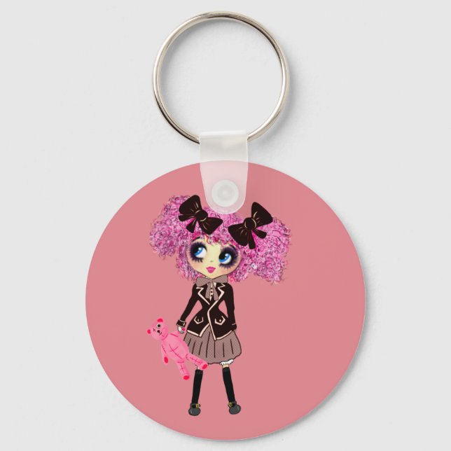 Kawaii Student Girl with PinkyP Key Ring (Front)