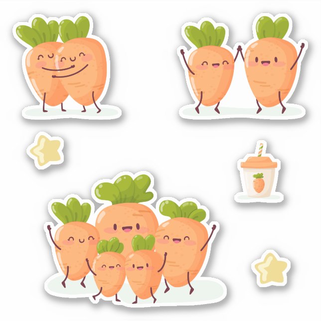 Kawaii-style fun carrots set (Front)