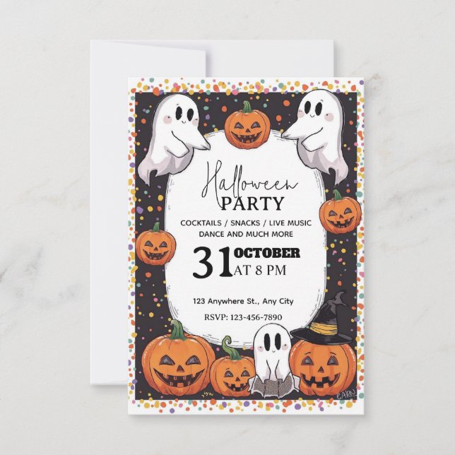 Kawaii-Style Halloween Party Invitation – Editable (Front)