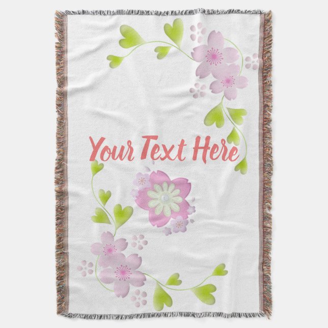 Kawaii Style Sakura Cherry Tree Blossom Throw Blanket (Front Vertical)