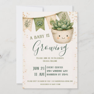Kawaii Succulent Baby Shower Invitation
