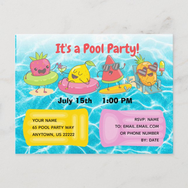 Kawaii Summer Fruit Invitation Postcard (Front)