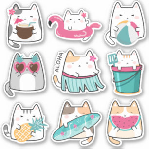 Kawaii Summer Hawaii Kitty Vinyl Stickers