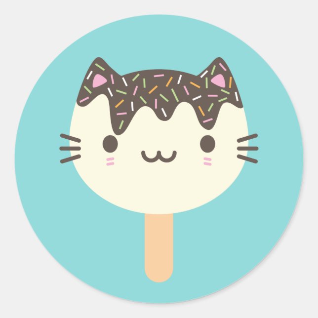 Kawaii Summer Ice Lolly Popsicle Cat Classic Round Sticker (Front)