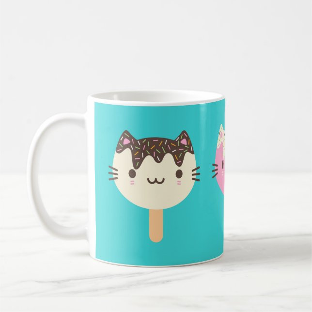 Kawaii Summer Ice Lolly Popsicle Cats Coffee Mug (Left)