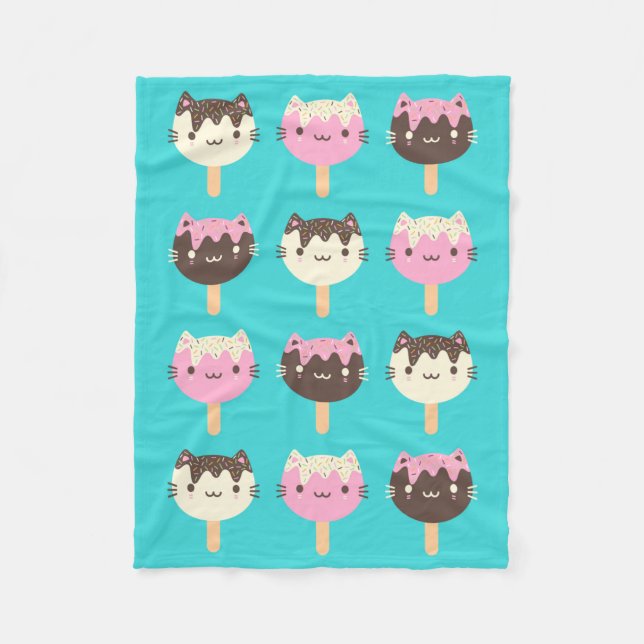 Kawaii Summer Ice Lolly Popsicle Cats Fleece Blanket (Front)