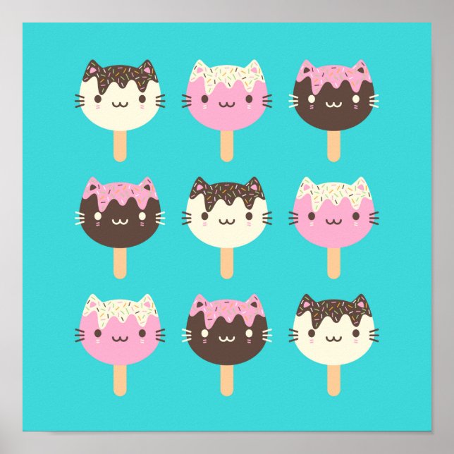 Kawaii Summer Ice Lolly Popsicle Cats Poster (Front)