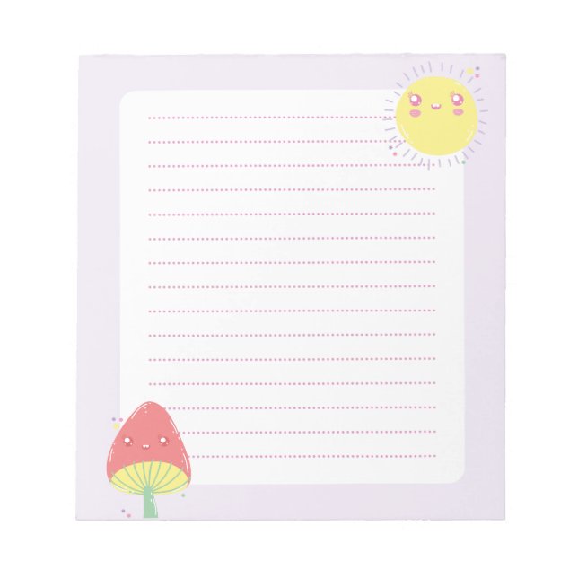 Kawaii Sun and Mushroom Notepad (Front)