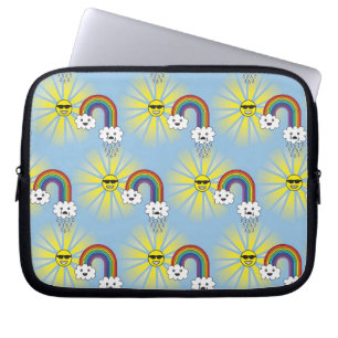 Kawaii Sun Cloud and Rainbow Pattern Laptop Sleeve
