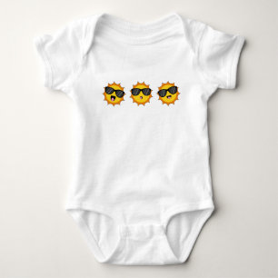 Kawaii Sun with Sunglasses Happy Emoji Faces Baby Bodysuit