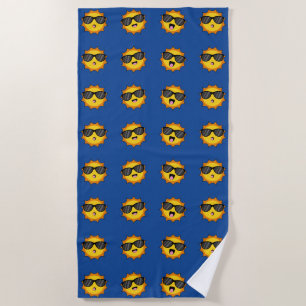 Kawaii Sun with Sunglasses Happy Emoji Faces Beach Towel