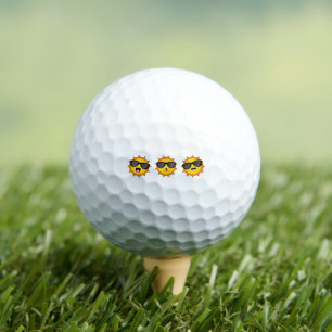 Kawaii Sun with Sunglasses Happy Emoji Faces Golf Balls